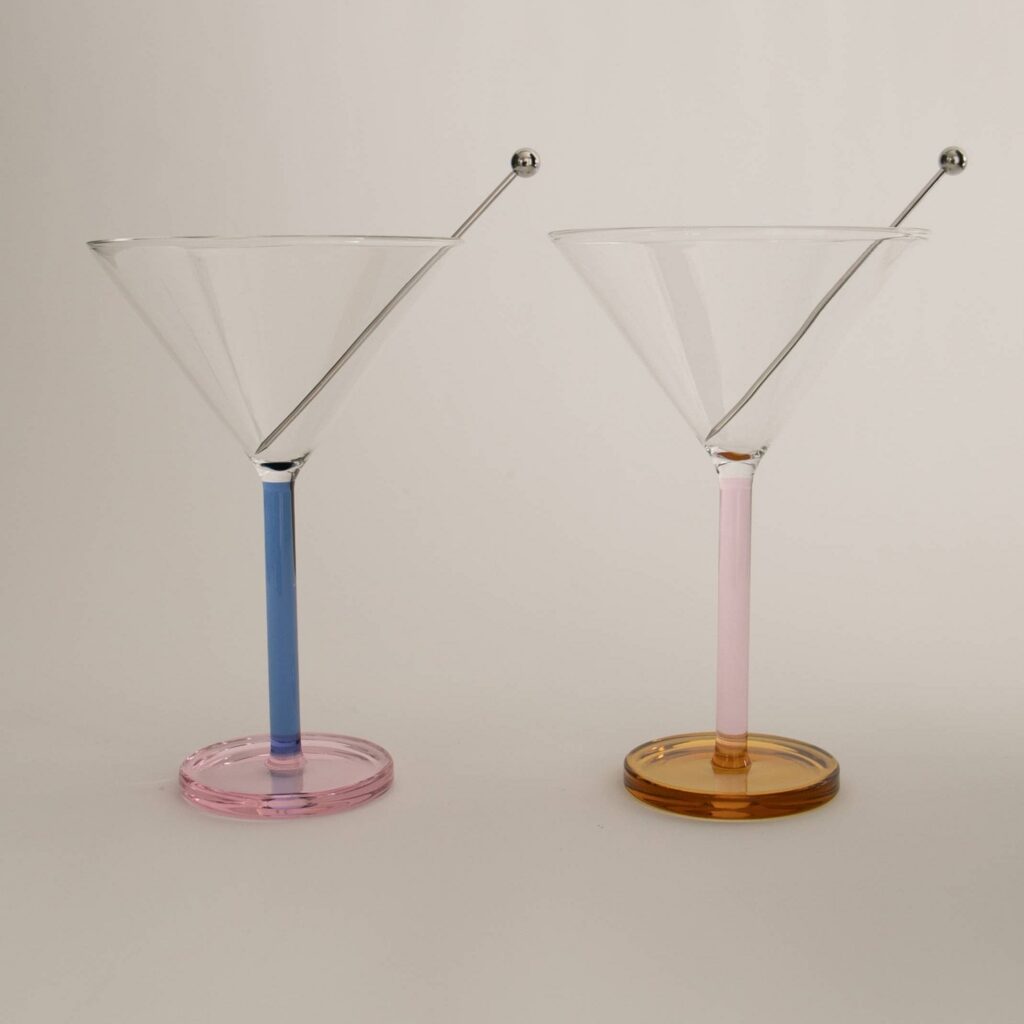 Two-Tone Cocktail Glass Pair Blue and Pink