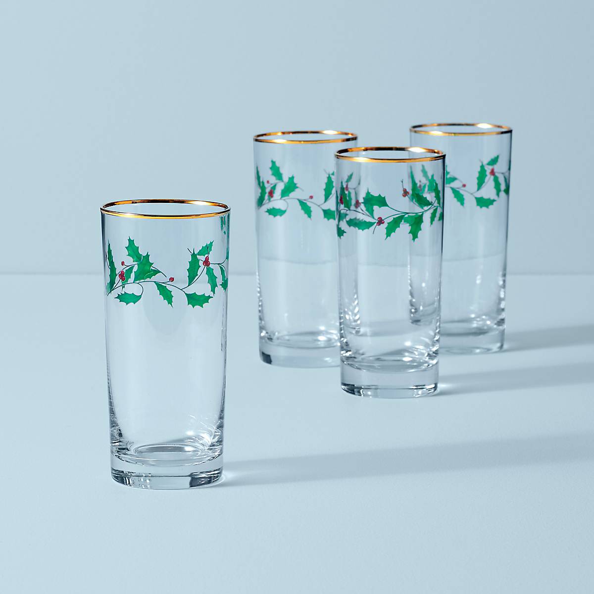 Holly Pattern Highball Glasses Set of 4