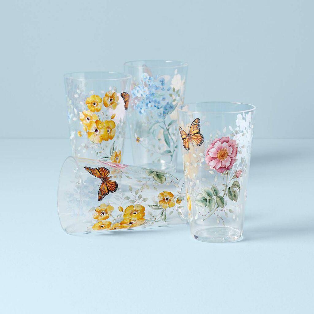 Floral Acrylic Highball Glasses Set of 4