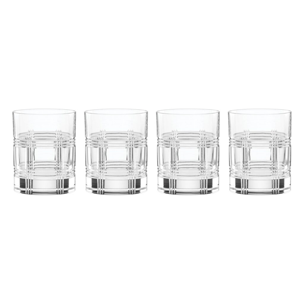 Plaid-Cut Crystal Lowball Glasses Set of 4