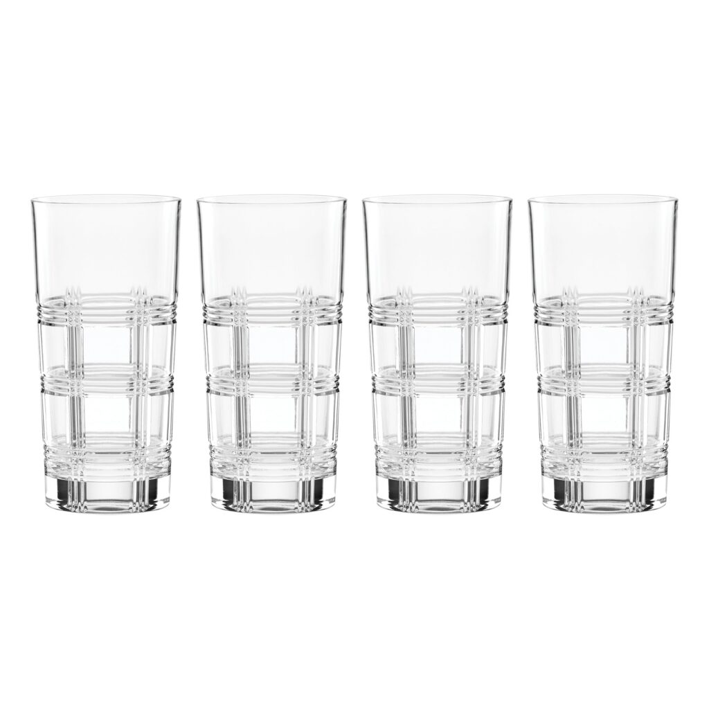 Plaid-Cut Crystal Highball Glasses Set of 4