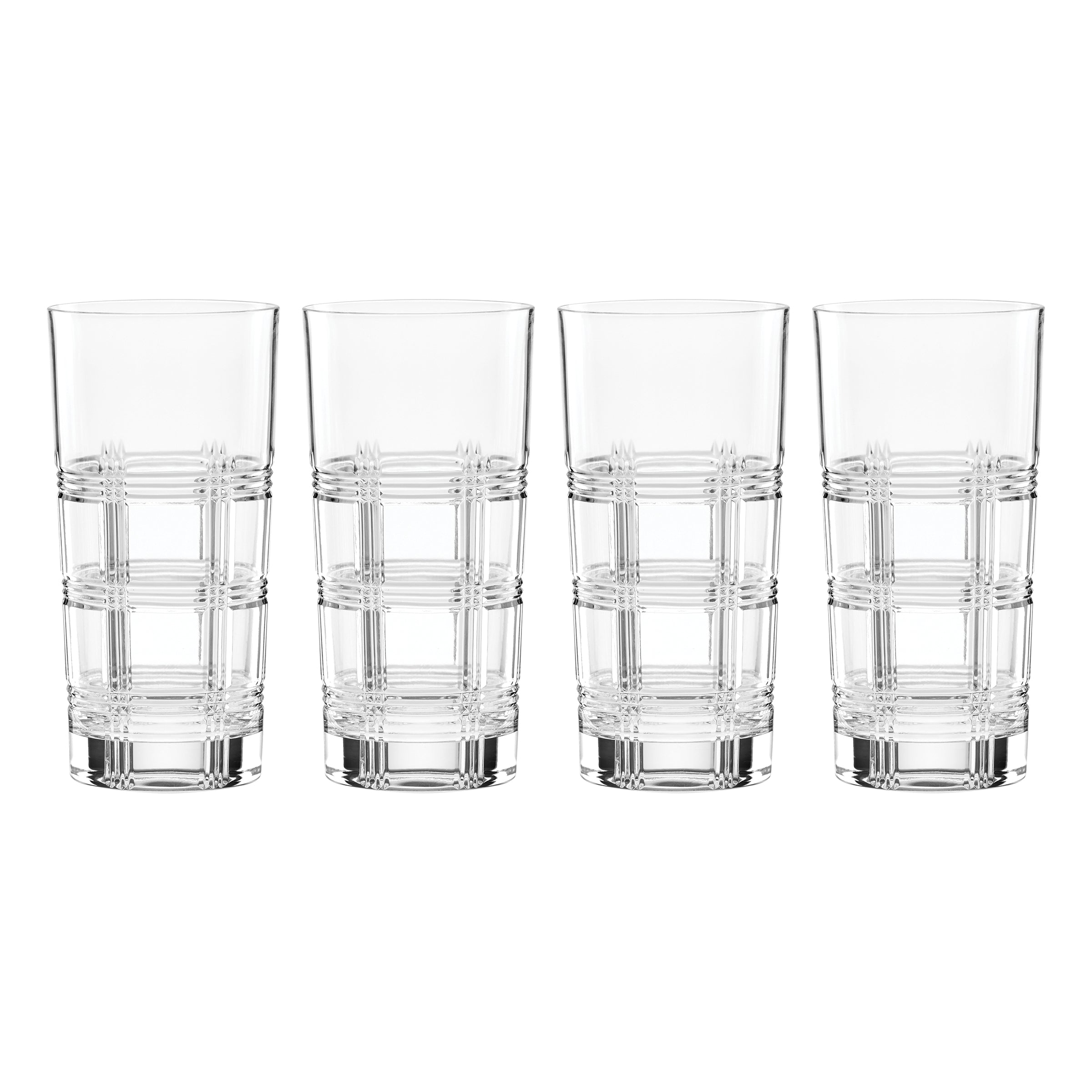 Plaid-Cut Crystal Highball Glasses Set of 4