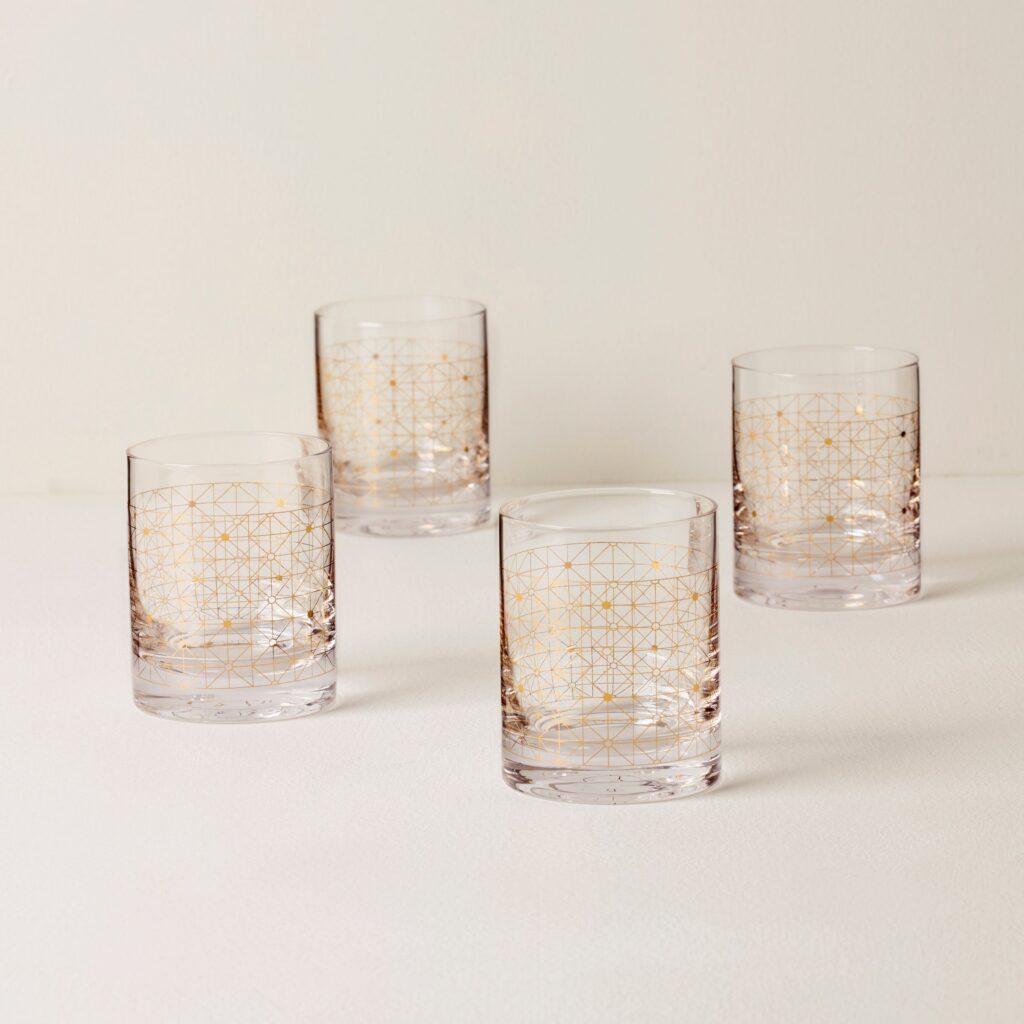 Gold Geometric Lowball Glasses Set of 4