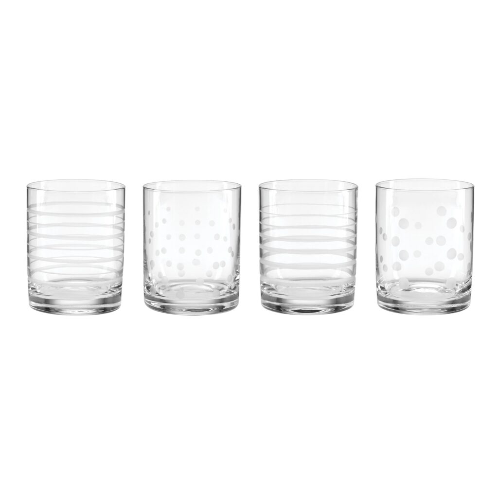 Etched Dot & Swirl Lowball Glasses Set of 4