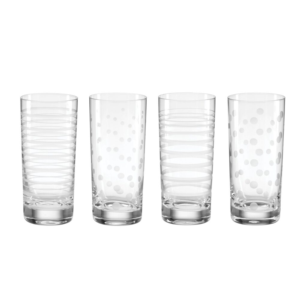 Etched Dot & Swirl Highball Glasses Set of 4